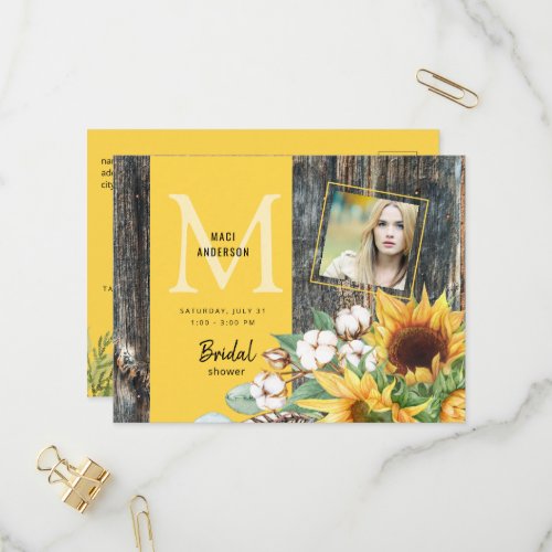 Sunflowers in Bloom Rustic Photo Bridal Shower Invitation Postcard