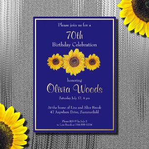 Sunflowers in blue - 70th birthday foil invitation