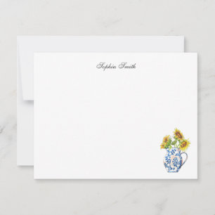 Sunflowers in Blue and White Jug flat note card