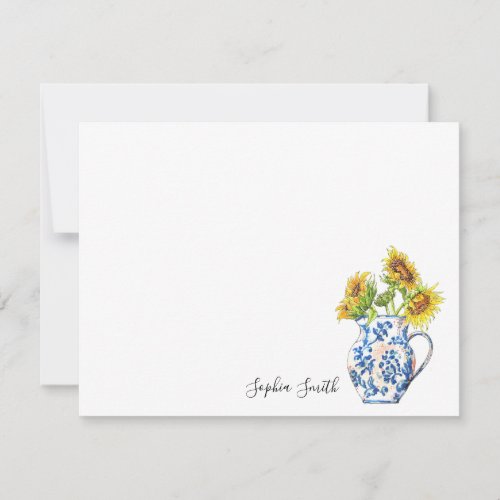 Sunflowers in Blue and White Jug flat note card