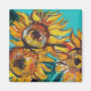 SUNFLOWERS IN BLUE TURQUOISE MAGNET