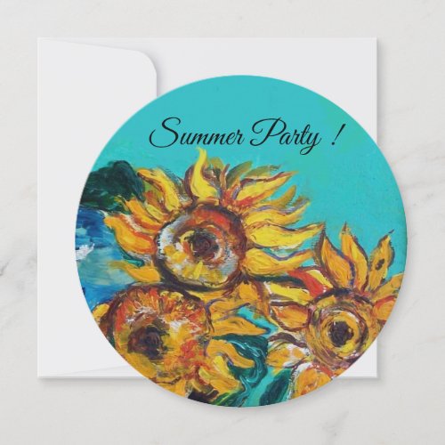 SUNFLOWERS IN BLUE TURQUOISE SUMMER PARTY INVITE