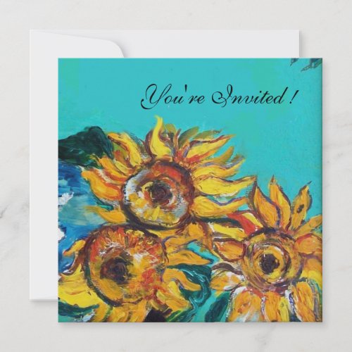 SUNFLOWERS IN BLUE TURQUOISE SUMMER PARTY INVITE