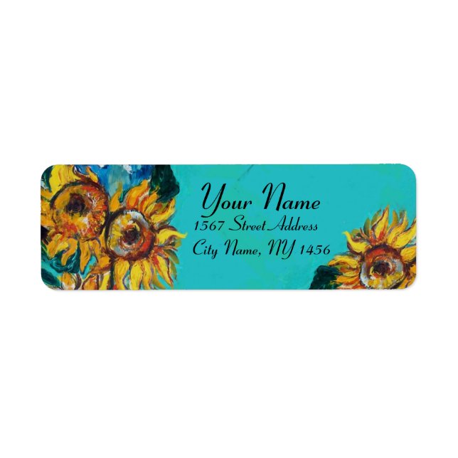 SUNFLOWERS IN BLUE TURQUOISE ,SUMMER PARTY LABEL (Front)