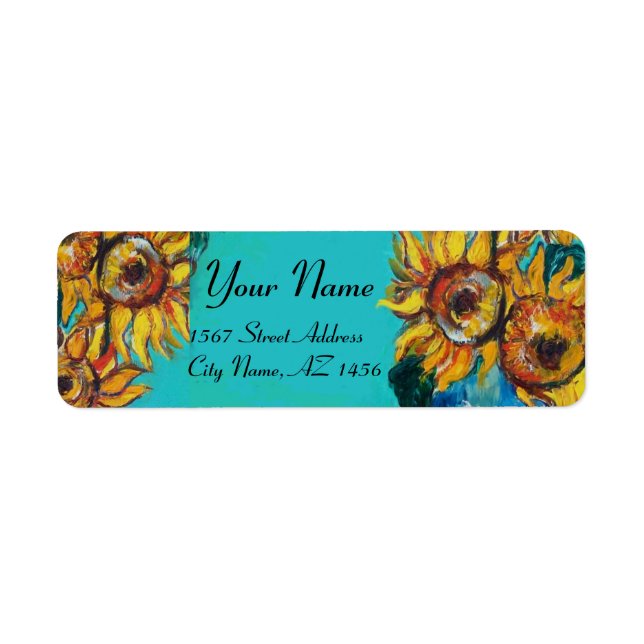 SUNFLOWERS IN BLUE TURQUOISE ,SUMMER PARTY LABEL (Front)