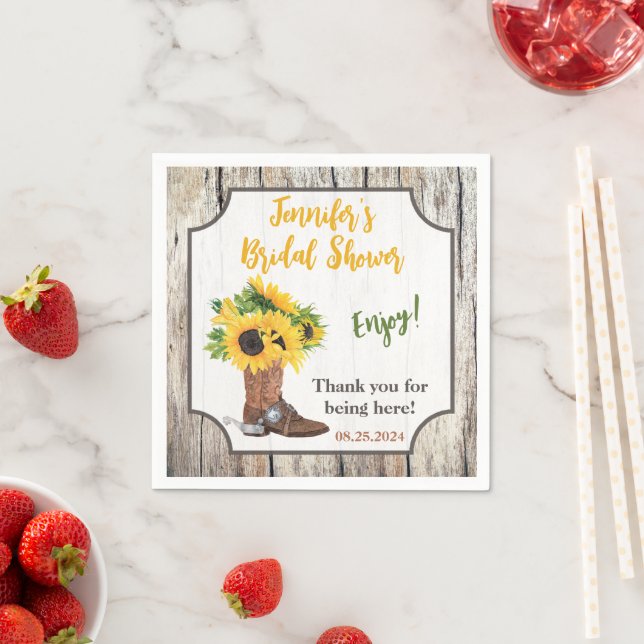 Sunflowers in Cowboy Boot Bridal Shower Napkins (Insitu)