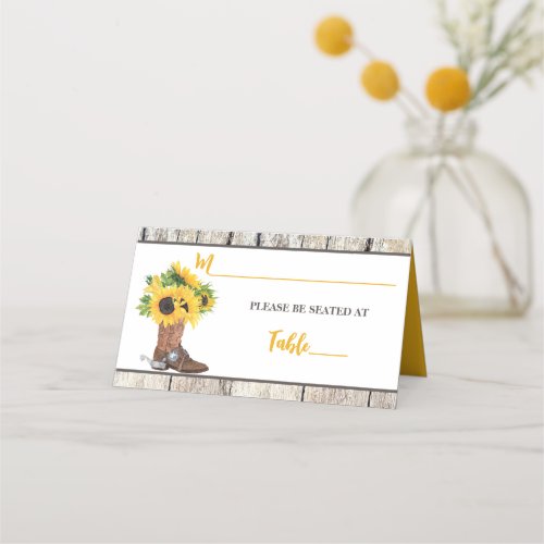 Sunflowers in Cowboy Boot Bridal Shower Place Card