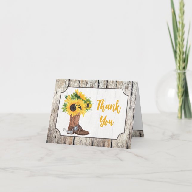 Sunflowers in Cowboy Boot Bridal Shower Thank You Card (Front)