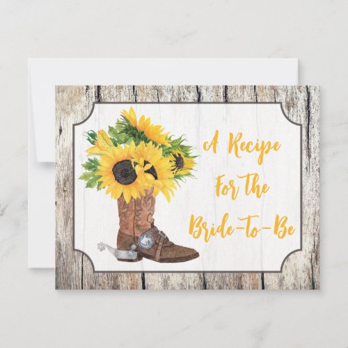 Sunflowers in Cowboy Boot Woodgrain Recipe Card
