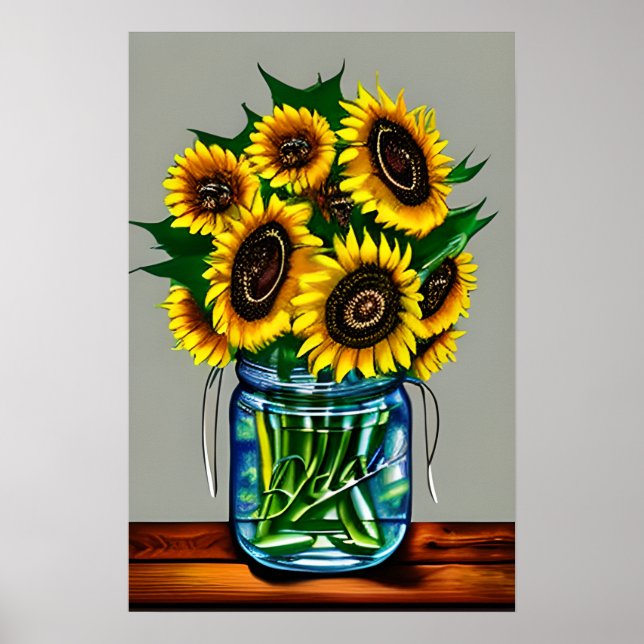Sunflowers in Glass Vase Poster (Front)