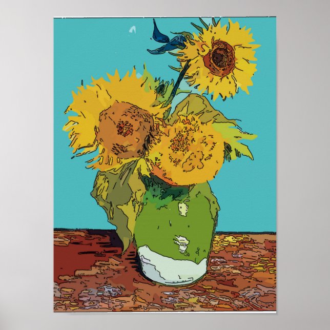 Sunflowers in Green Vase Poster (Front)