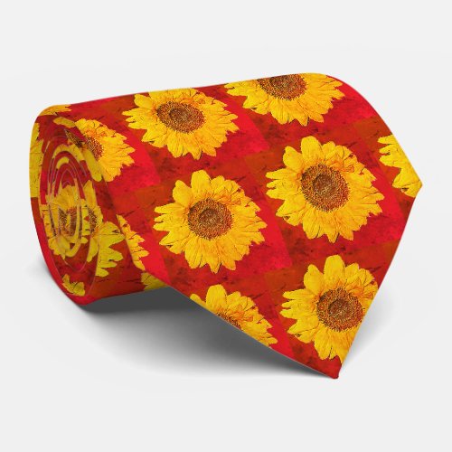 sunflowers in grunge red neck tie