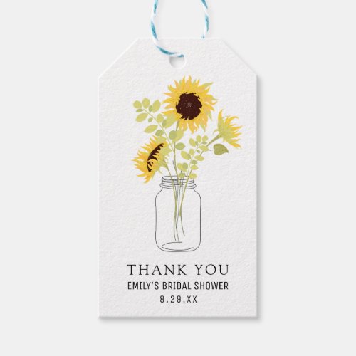Sunflowers in Mason Jar Bridal Shower Thank You Gift Tags