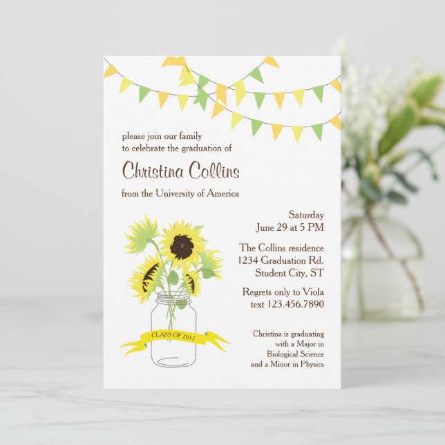 Sunflowers in Mason Jar Graduation Invitation (Standing Front)