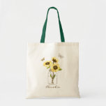 Sunflowers in Mason Jar Personalized Tote Bag<br><div class="desc">Feminine and stylish customizable tote bag featuring yellow sunflowers in mason jar with butterfly accents. Personalize this floral tote bag by adding names or short phrase. Perfect for bridesmaids and as a personalized gifts for special occasions.</div>