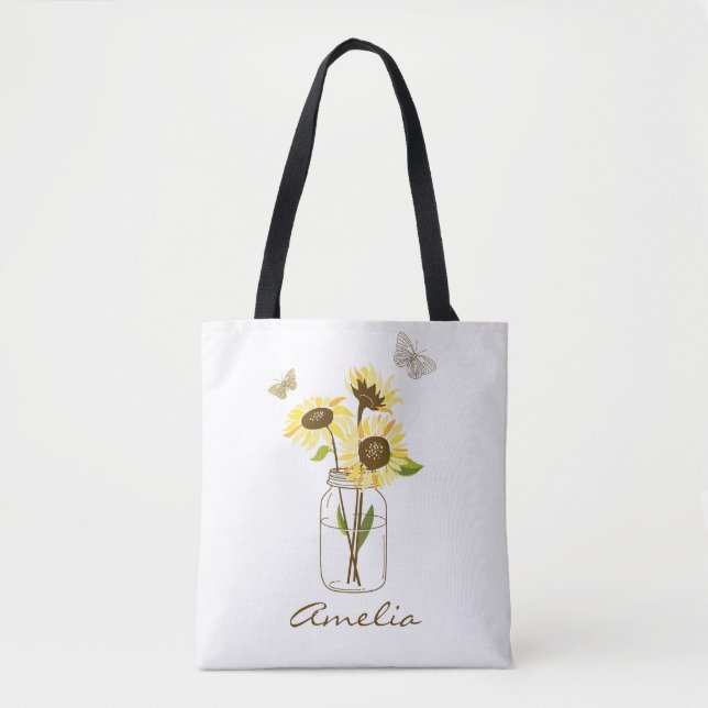 Sunflowers in Mason Jar Personalized Tote Bag (Front)