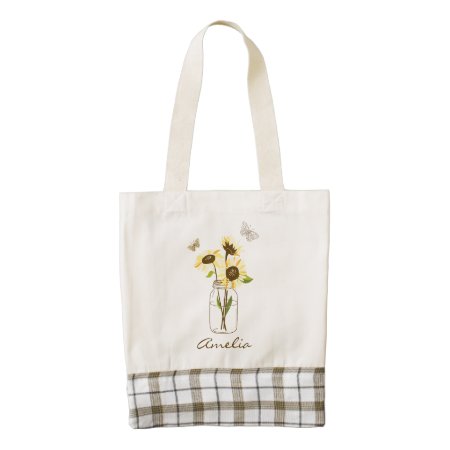 Sunflowers In Mason Jar Personalized Zazzle Heart Tote Bag