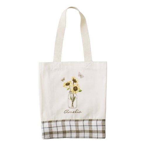 Sunflowers in Mason Jar Personalized Zazzle HEART Tote Bag