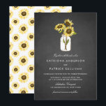 Sunflowers in Mason Jar Rustic Chalkboard Wedding Invitation<br><div class="desc">Invite family and friends with this whimsical floral wedding invitation. It features three sunflowers in a mason jar with faux chalkboard accent. This sunflower invitation is perfect for summer weddings, country weddings and barn weddings. The texts are fully editable. Personalize by adding names, date, time venue and other event details....</div>