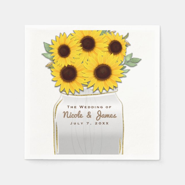 Sunflowers in Mason Jar Rustic Chic Bridal Shower Paper Napkins (Front)