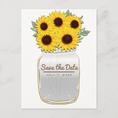 Sunflowers in Mason Jar Rustic Chic Save the Date Announcement Postcard