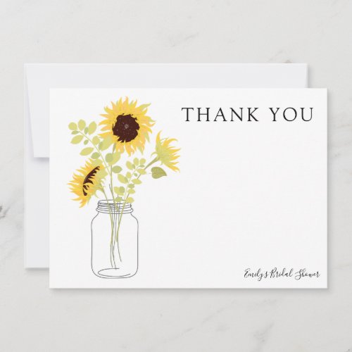 Sunflowers in Mason Jar Thank You Invitation