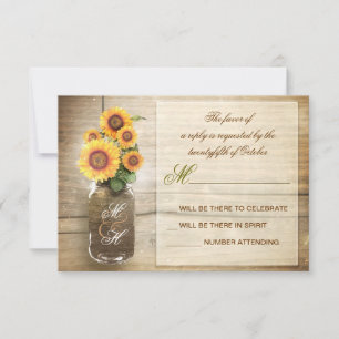 sunflowers in mason jar vintage wedding RSVP cards