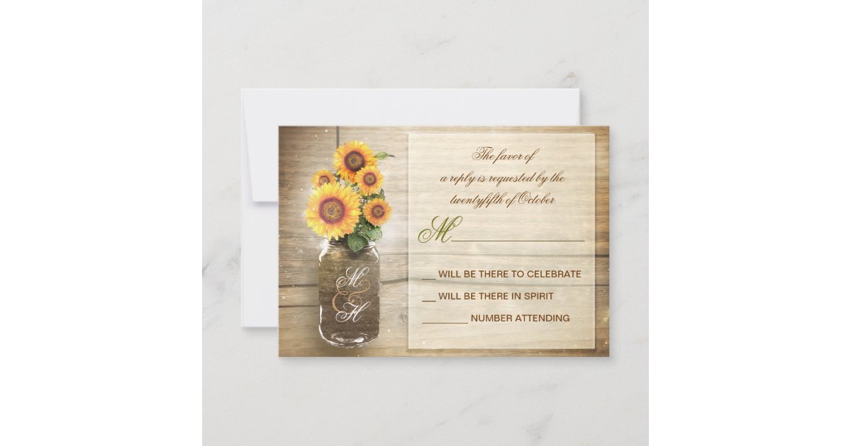 sunflowers in mason jar vintage wedding RSVP cards | Zazzle