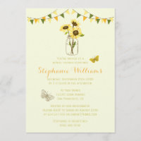 Sunflowers in Mason Jar w/ Butterflies & Bunting