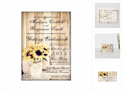 Sunflowers in Mason Jars Wedding Invitation Set