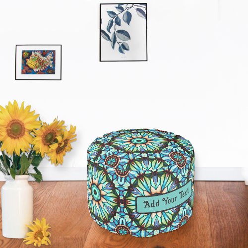 Sunflowers in Pale Blues Greens _ Your Text on Pou Pouf