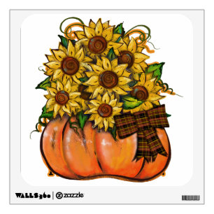 Sunflowers in Pumpkin Brown Plaid Bow Wall Decal
