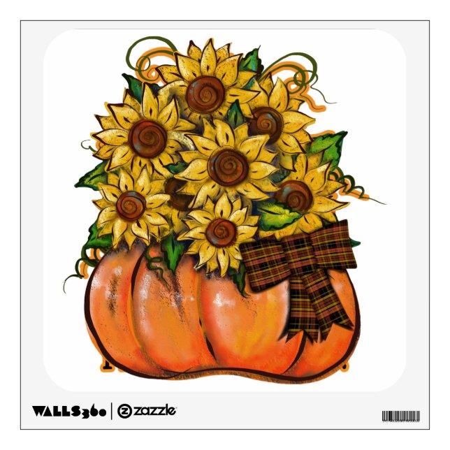 Sunflowers in Pumpkin Brown Plaid Bow Wall Decal (Front)