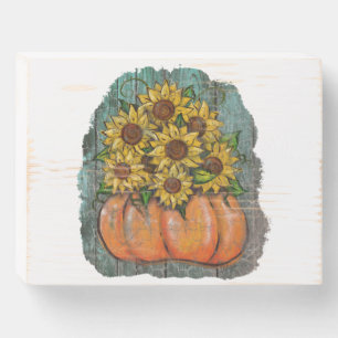 Sunflowers in Pumpkin Wooden Box Sign