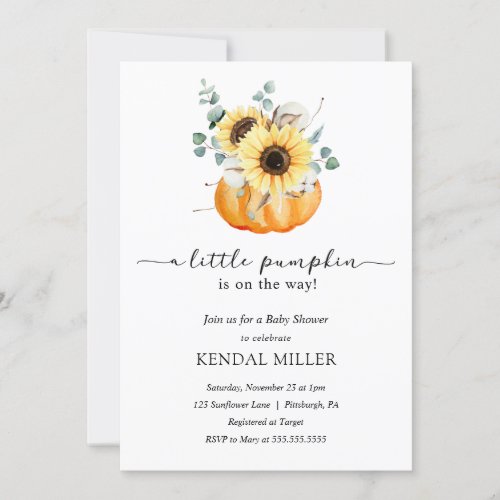 Sunflowers in Pumpkins Autumn Baby Shower Invitation