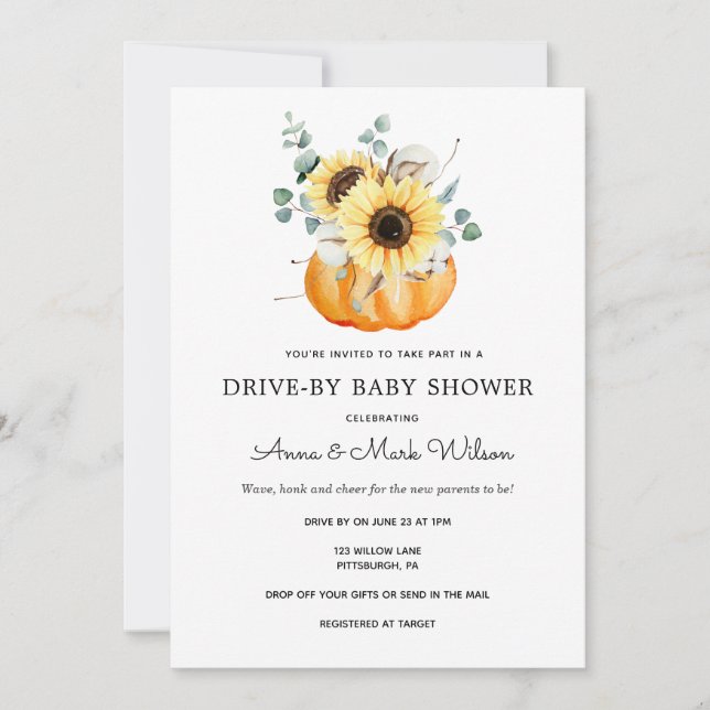Sunflowers in Pumpkins Autumn Drive by Baby Shower Invitation (Front)