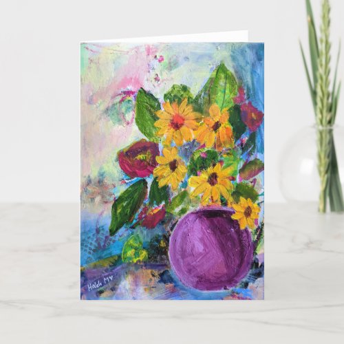 Sunflowers In Purple Vase Folding Card