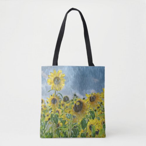 sunflowers in rain tote bag