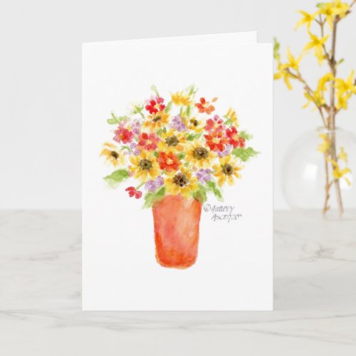Sunflowers in Vase Blank Greeting Card