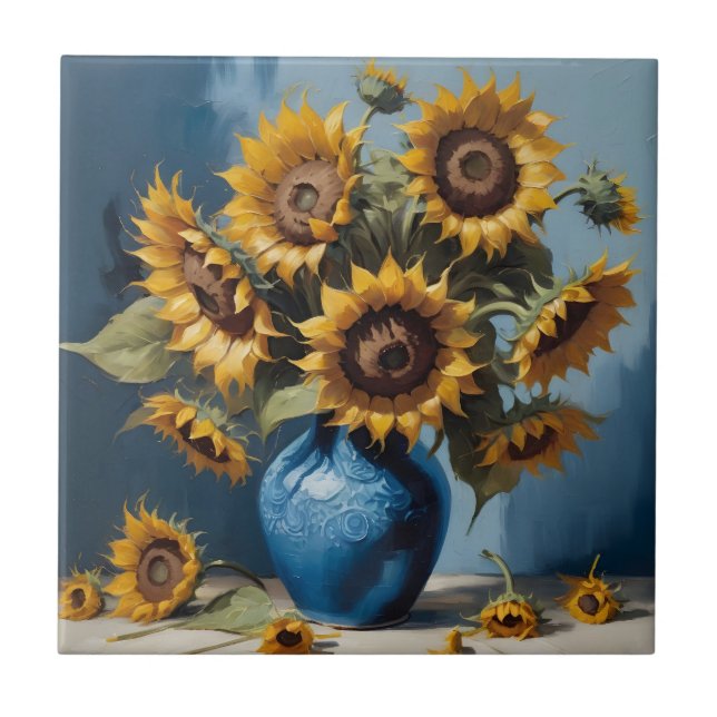 Sunflowers in vase ceramic tile (Front)
