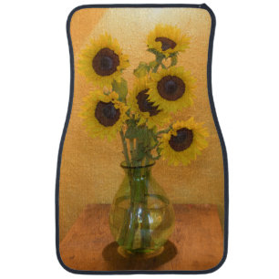 Sunflowers in vase on table 2 car mat