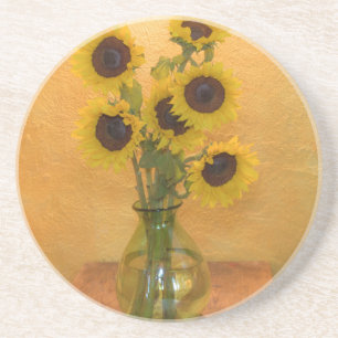 Sunflowers in vase on table 2 coaster