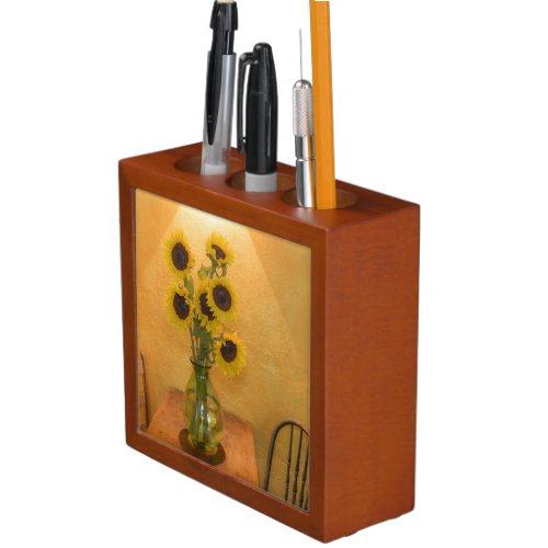 Sunflowers in vase on table 2 pencil holder