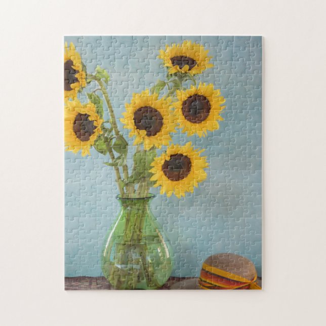 Sunflowers in vase on table jigsaw puzzle (Vertical)