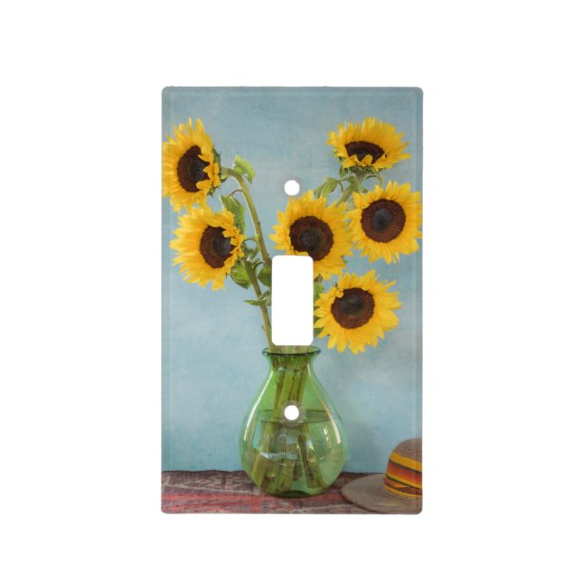 Sunflowers in vase on table light switch cover (Front)