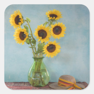 Sunflowers in vase on table square sticker