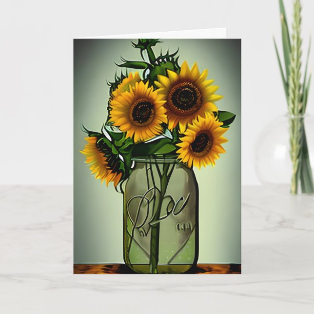 Sunflowers in Vases Art Birthday Card (Front)