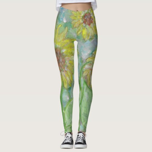 Sunflowers in Watercolor Art Leggings