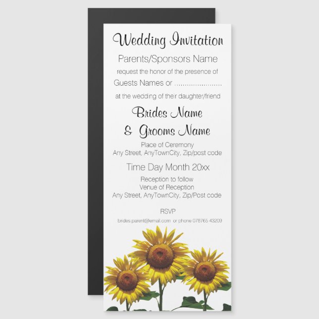 Sunflowers Inexpensive Wedding Packages Sets Kits Magnetic Invitation (Front/Back)