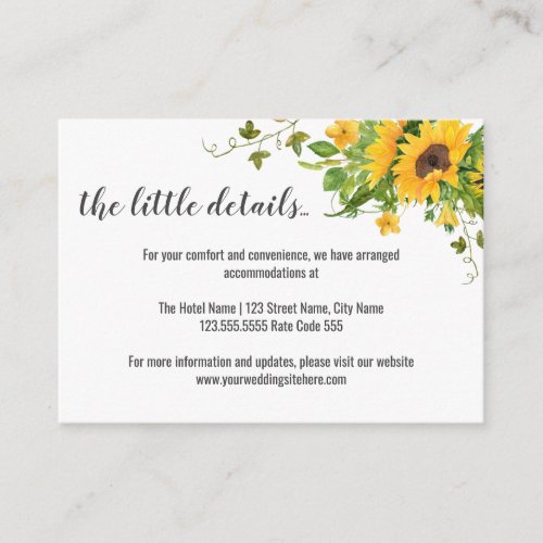 Sunflowers Information And Details Enclosure Card